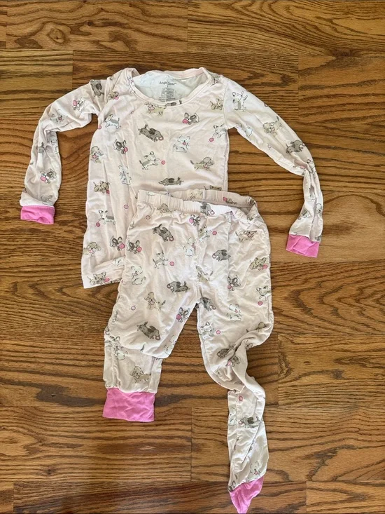 Angel Dear Light Pink Puppy Print Pajama Set with Hot Pink Cuffs