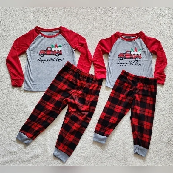 NWT Flannel Holiday Christmas Gnomes on a truck with tree Pajama set bundle of 2