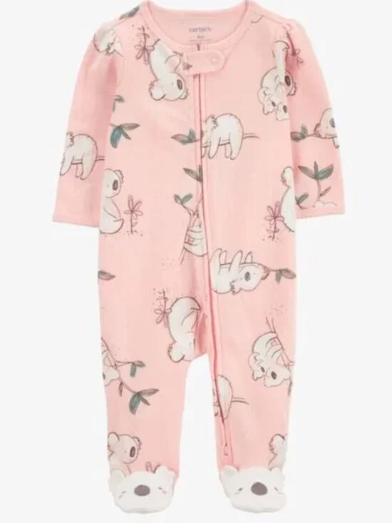 Carter's Baby Girls Sz 6 Months Koala 2-Way Zip Cotton Sleep & Play Pajamas Pink