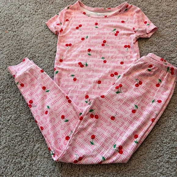 Juicy Couture Pink Ribbed With Cherries Girls PJ Set  Size 8