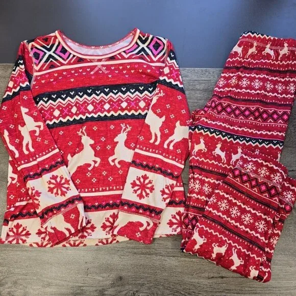 Justice Sleep Pajama PJ Set Girls Size 10 Holiday Christmas Snow Reindeer Winter