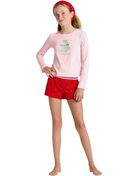 Art Class Girls Pink Ice Cream Pajama Set Long Sleeve Red Shorts Soft Sleepwear