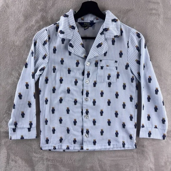 Polo Ralph Lauren Button Down Boys Size 8 Blue Bear Print‎ Pajama Sleepwear