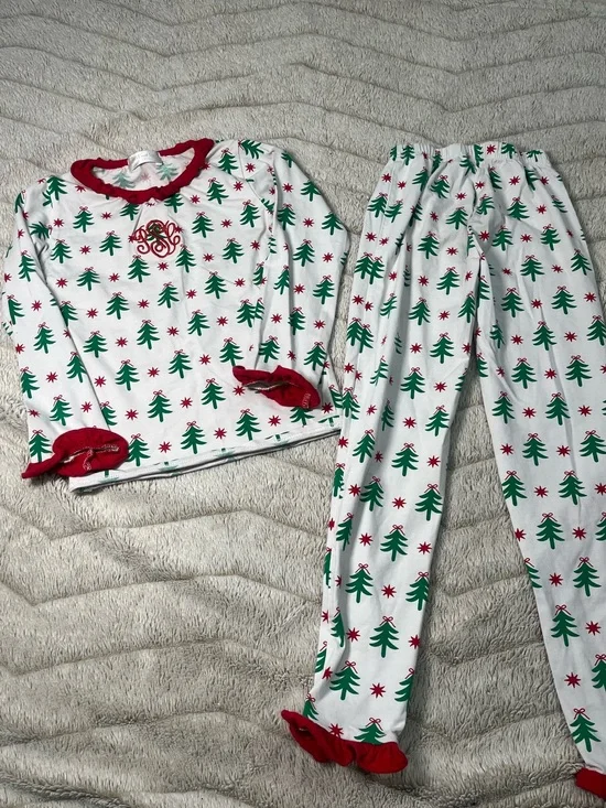 Cecil & Lou Girls Christmas Tree Pajamas Set Size 7 Monogrammed (SCP / PSC)