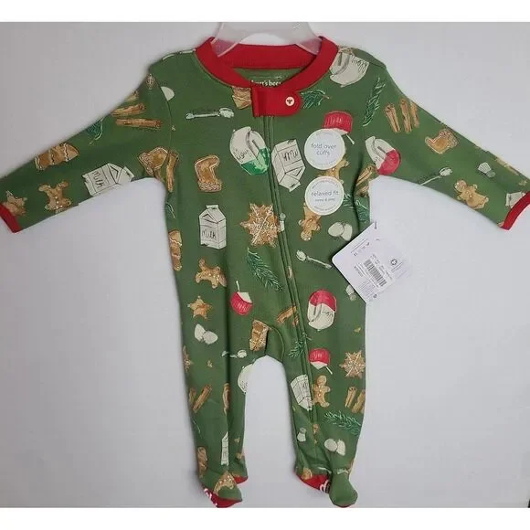 Burt's Bees Baby 0-3mos NWT Christmas Cookies Pajama Sleeper Long Sleeve Footed