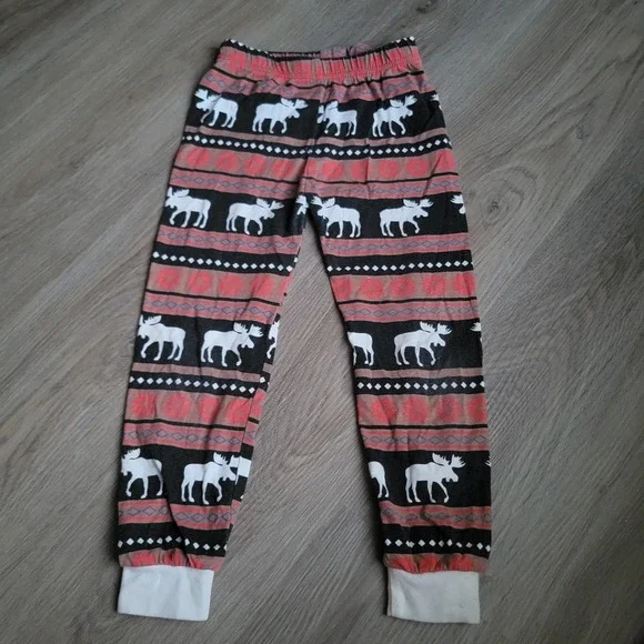 Boutique Kids Pajama Pants Size 6 Red Black Moose Fair Isle Holiday Sleepwear