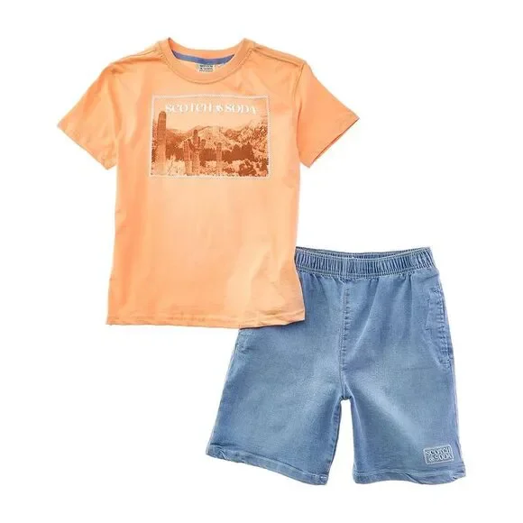 Scotch & Soda Boys  2Pc T-Shirt & Short Set, Orange