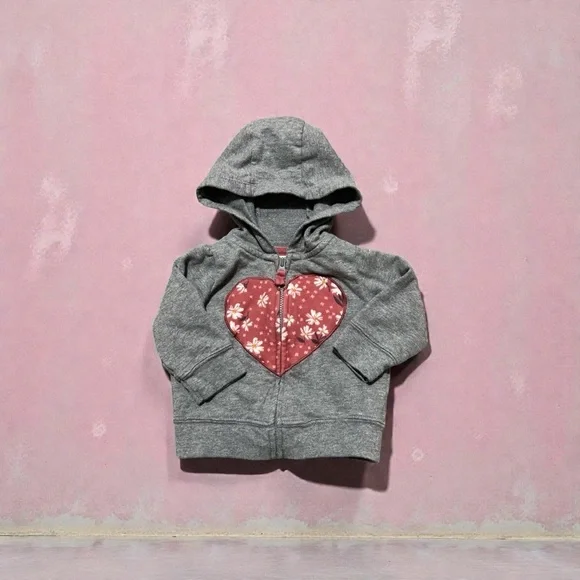 Carter's Gray Hoodie with Floral Heart