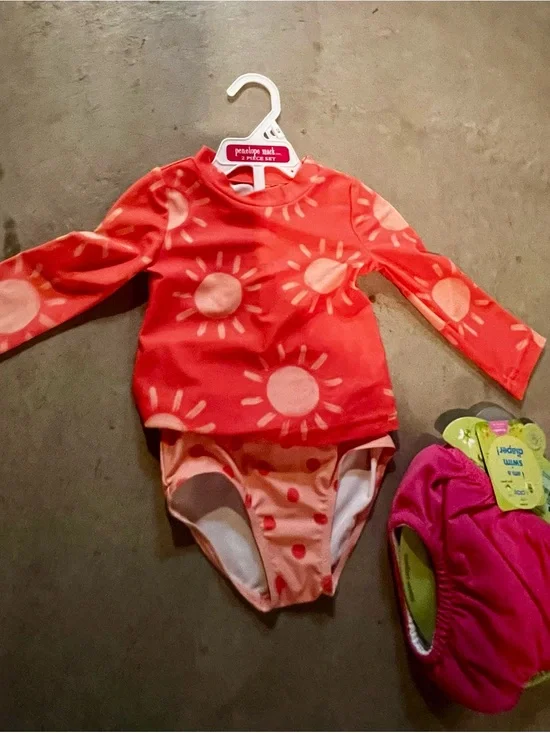 Carter's Coral Sun Print Girls' Rashguard Swim Set