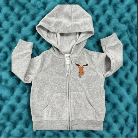 Carter's Light Gray Hoodie with Deer Design