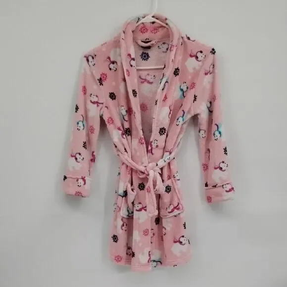 Faded Glory Pink Robe Polarbear Scarf Sleepwear Cozy M 7-8