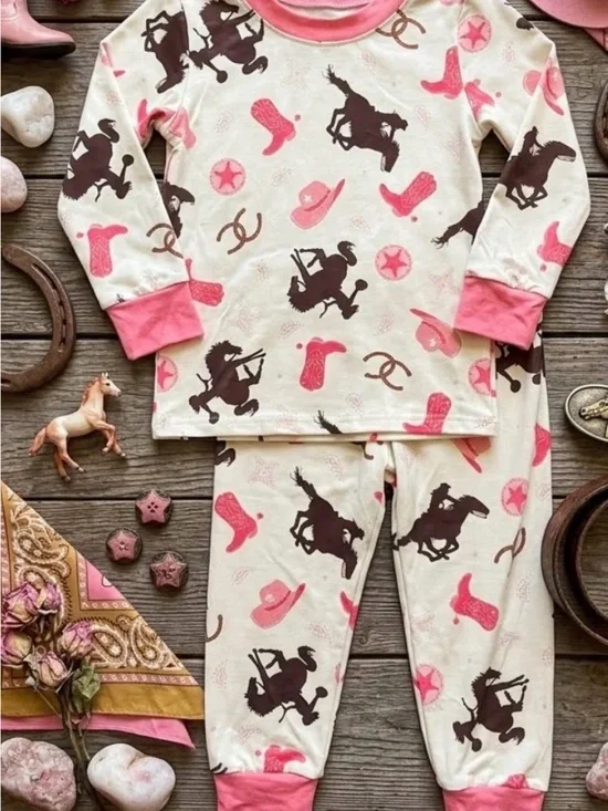 Cowgirl Print Kids Pajama Set - Pink Cream