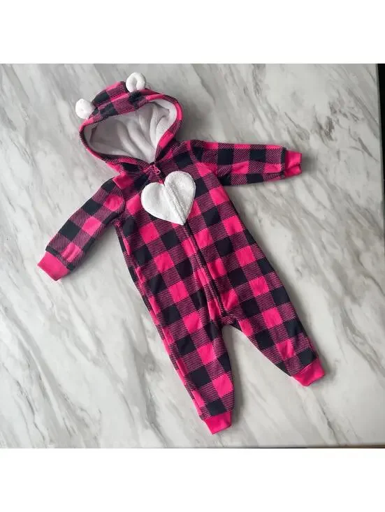Carters Infant Girl’s Size 9m Pink Plaid Bear Sleeper