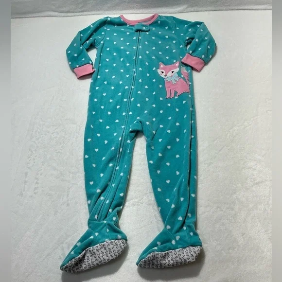 Carter's Teal Fleece Onesie with Pink Trim