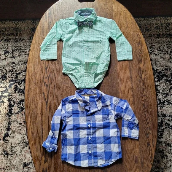 Bundle/Lot of 2 Button Down Shirts Bodysuit Shirt Size Boy's 18 Months