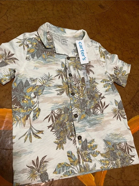 NWT Carter's White Tropical Print Button-Up Shirt Sz 6