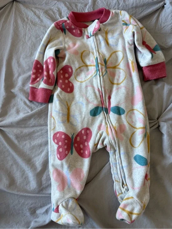 Carter's Pink and Teal Butterfly Fleece Footed Pajamas