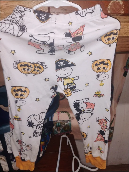 White Peanuts Halloween Pajama Pants with Yellow Cuffs