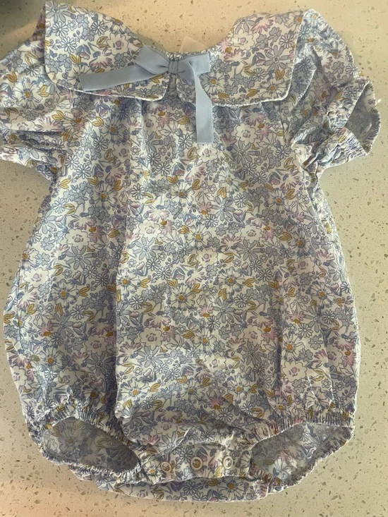 Carter's Cream Floral Button Romper with Puff Details