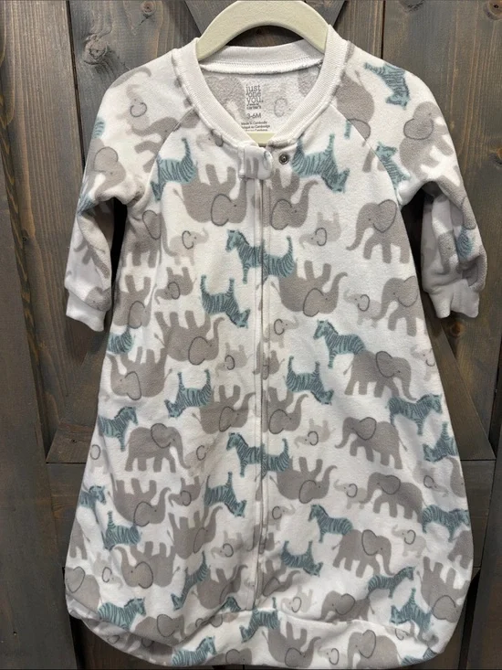 Carter's White Sleep Sack with Gray Elephants and Teal Zebras