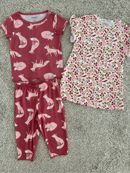 Carter's Fox Print PJ Set + Floral Nightgown