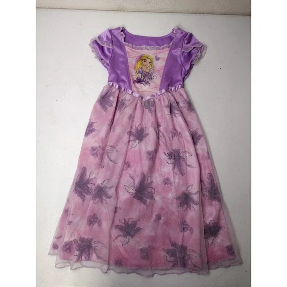 Disney Princess Rapunzel Nightgown Girls Size 3T Purple Pink Floral Mesh Dress