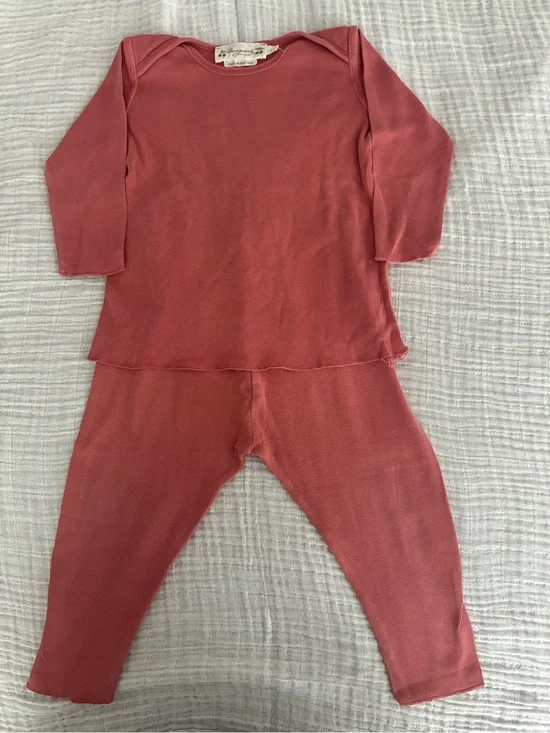 Bonpoint Baby Ripped 2-Piece Lounge Pajama Set Rose Pink