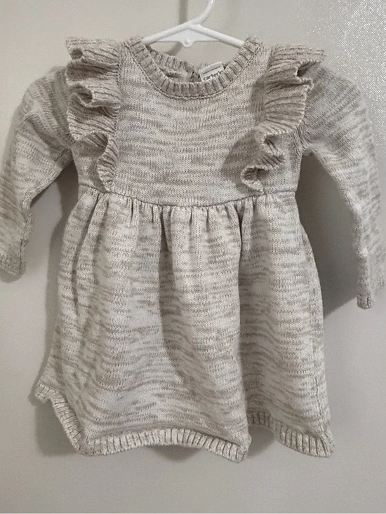 Carter's Cream Marled Knit Ruffle Sweater Dress Warm Tunic Chunky