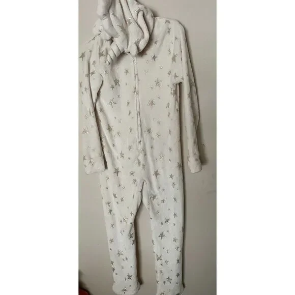 Justice Unicorn Hooded Fleece OnePiece 3D Detail Glitter Stars Wings Size‎ 12