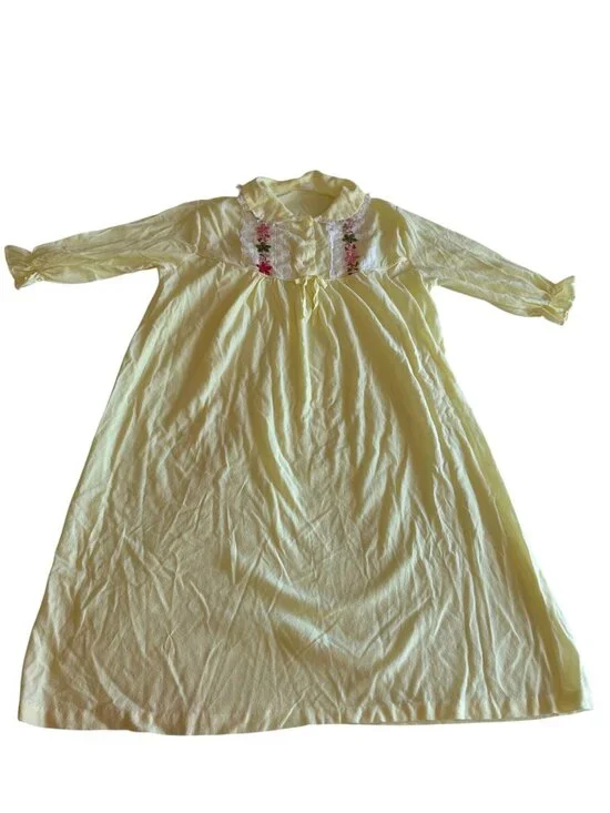 Vintage 1960 JCPenney Yellow Nightgown Lace Trim Long Sleeves Size Medium Girls
