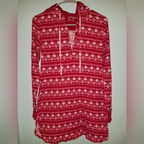 Red White Cotton Snowflake Hoodie Nightgown Pajamas Hood  11 13