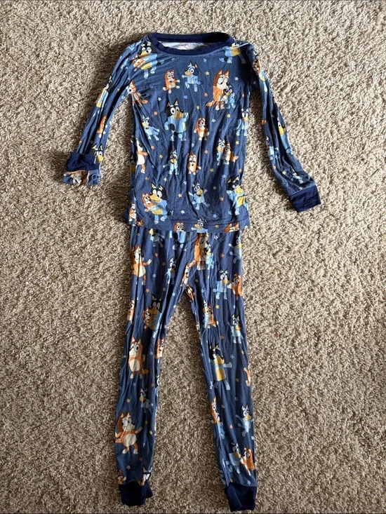 Little Sleepies Navy Blue & Orange Cartoon Pajama Set Bluey