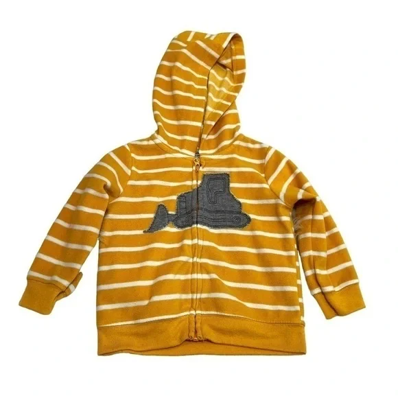 Child of Mine by Carter's Baby Sz 12 Months Fleece Hoodie Yellow Stripe Tractor