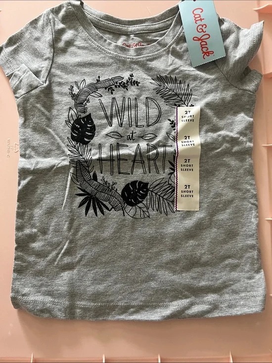 Cat & Jack Gray Tee with Black 'Wild at Heart' Botanical Graphic