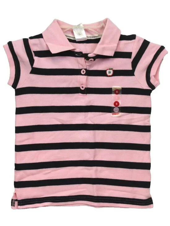 2008 Gymboree Prep School Polo Shirt Sz  6 Pink Navy Stripes Apple Short Sleeve