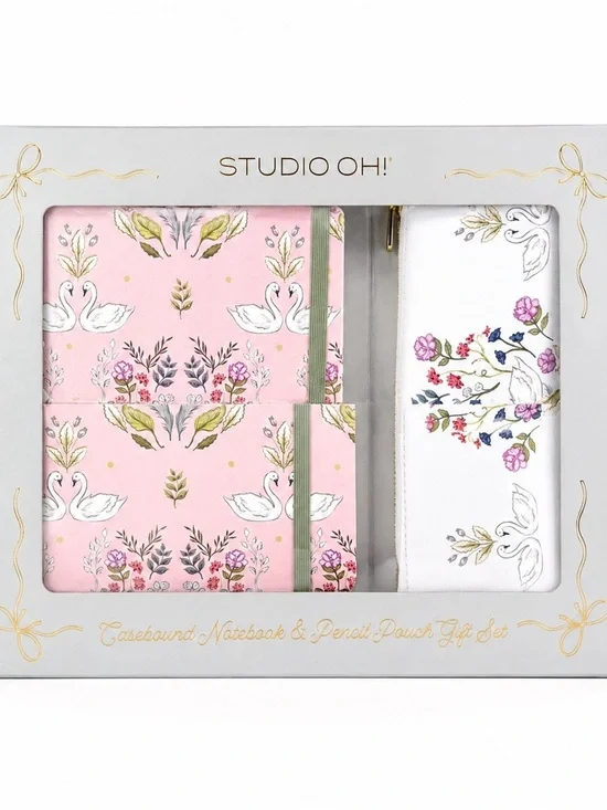 Studio Oh Elysian Swans Notebook & Pencil Pouch Gift Set Floral Journal Gift Set