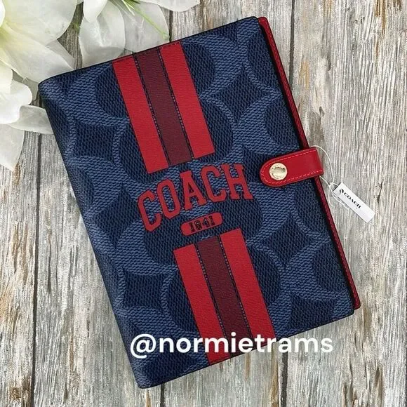 Coach Varsity Notebook In Signature & Smooth Leather Canvas With Coach Graphic