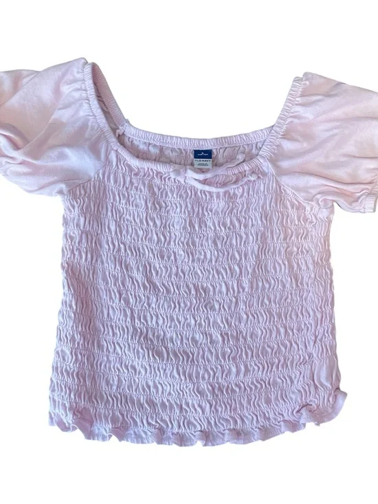 Old Navy Light Pink Smocked Crop Top with Puff Sleeves