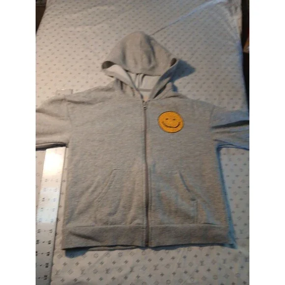Cat & Jack Youth Light Grey Smiley Face Full-Zip Hoodie Size L 10-12