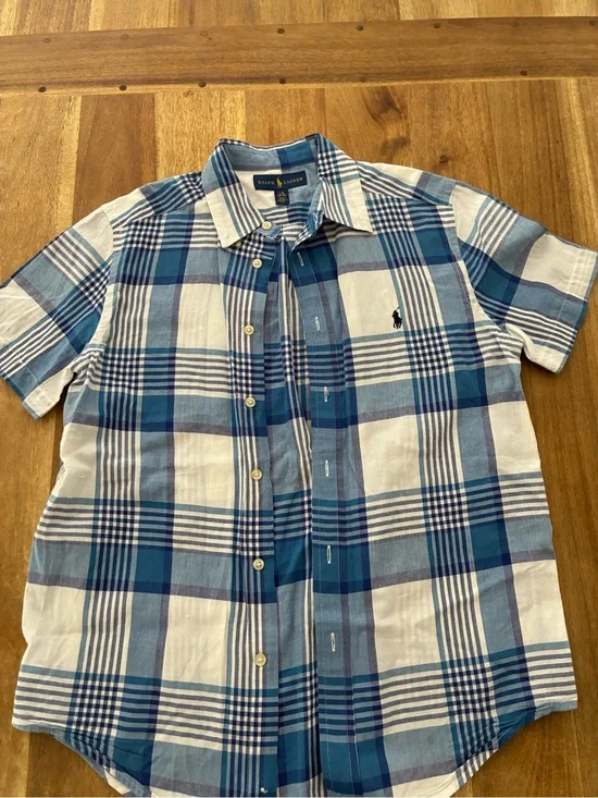 Boys Ralph Lauren Blue Plaid Short-Sleeve Button-Down Shirt