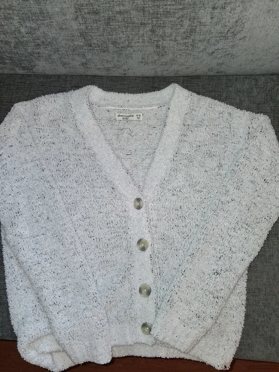 Abercrombie & Fitch Girls White Bouclé Button Cardigan