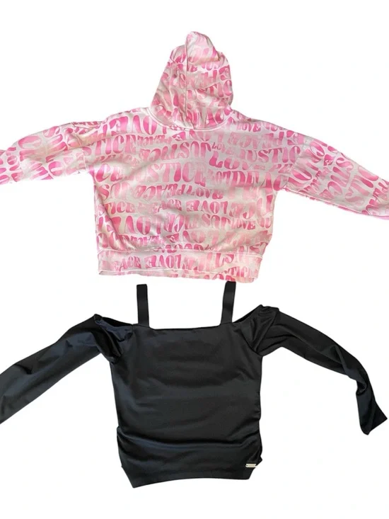 Justice Pink and White Hoodie + Black Long Sleeve Top