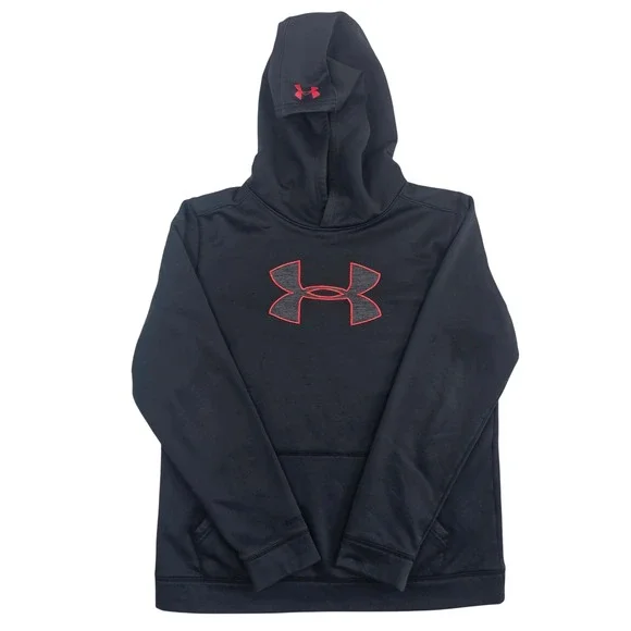 Under Armour Storm Hoodie Youth XL Black Red Big‎ Logo Pullover Sweatshirt Loose