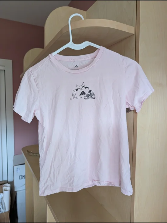 adidas Girls Light Pink Cat & Sneaker Graphic Tee