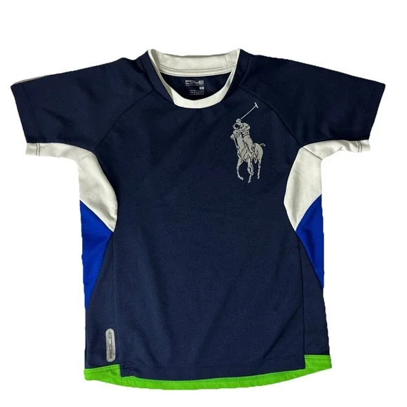 Polo Ralph Lauren‎ Boys Performance Big Pony Logo Short Sleeve Shirt Navy Size 6