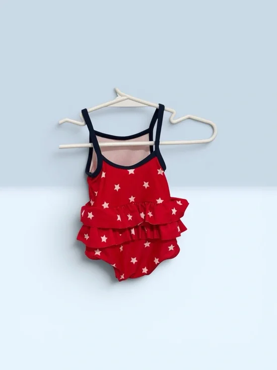 Carter's Red One-Piece Swimsuit with White Stars and Navy Trim 3 months