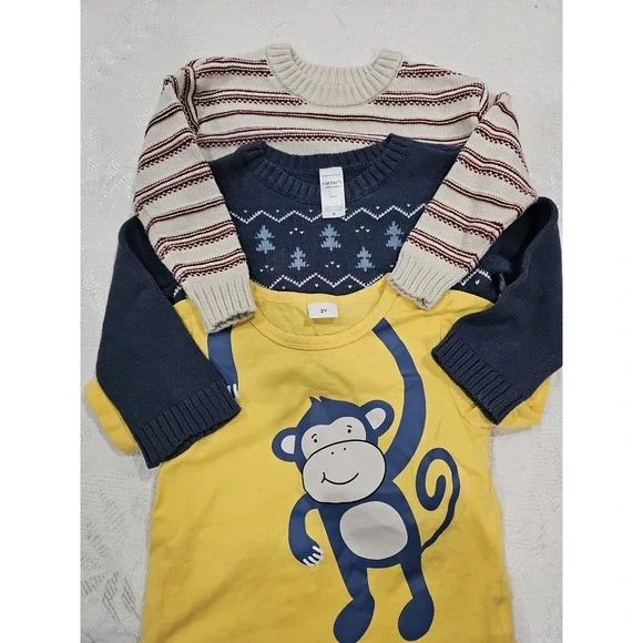 Toddler Boys 18M 24M Clothing Lot 3 Pc Carter's Little Co Knit Sweaters Tee