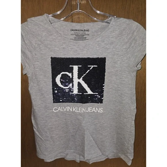 Calvin Klein Girls Sequin Gray‎ T-Shirt Size 8/10