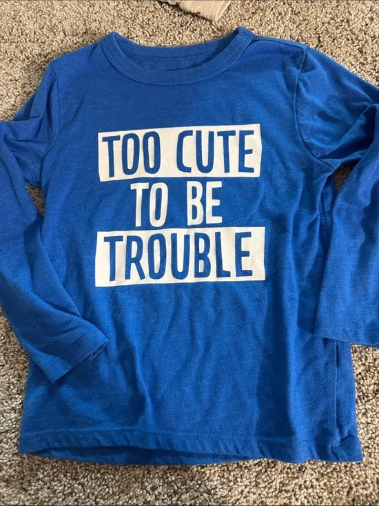 Kids Blue Long-Sleeve Shirt - 'Too Cute To Be Trouble'