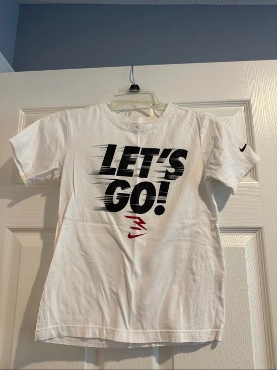 Nike White Kids Short-Sleeve 'LET'S GO!' Graphic Tee with Black & Red Accents